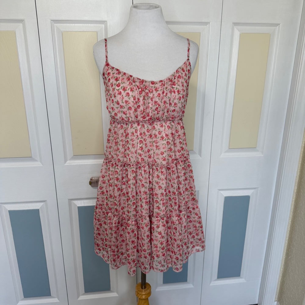 Altar'd State Pink Floral Tiered Mini Dress Smocked Back 26W983KGFI Womens Small